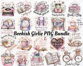 50 Bookish Girlie PNG Bundle • Book Lover Clipart for Commercial Use • Cozy Reading & Bookworm PNG Graphics • Digital Download Printable Art