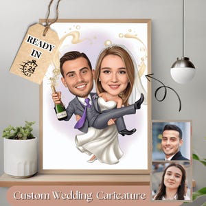 Caricatura de pareja, regalo de boda, caricatura de novios, caricatura de boda digital, retrato de dibujos animados a partir de una foto, regalo de pareja