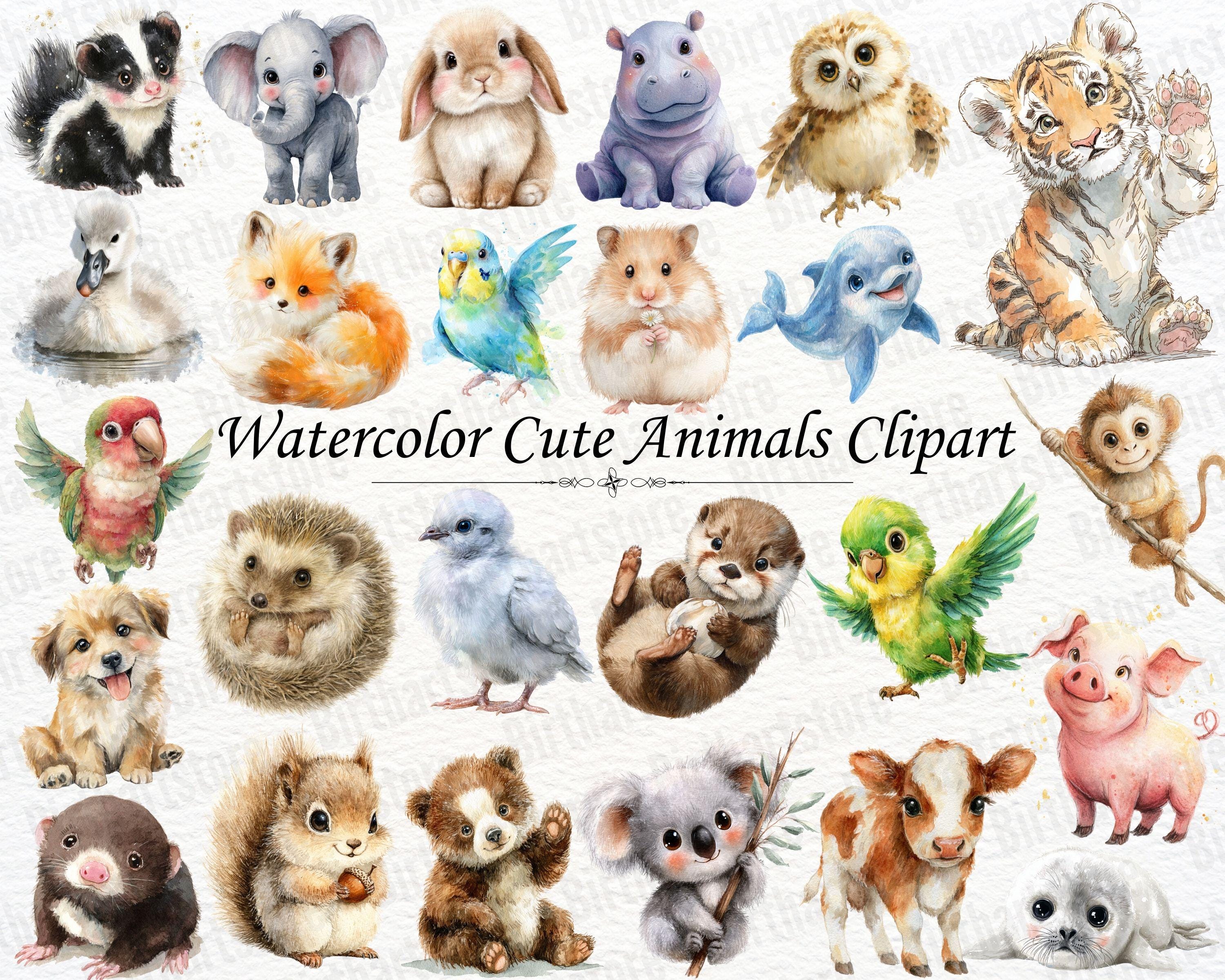 Watercolor Cute Animals Clipart Baby Animal Art Bundle (digital ...