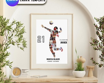 Vintage canvas volleybalcollage afdrukbare pdf, volleybal fotocollage afdrukbare pdf-bundel, sportgeheugencollage direct downloaden