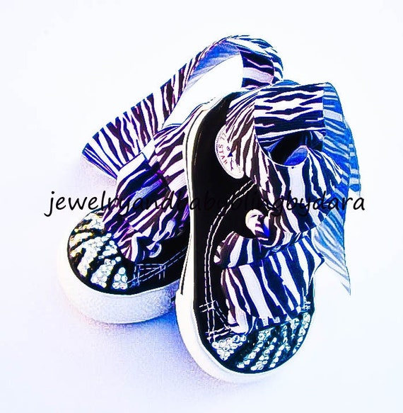 Items similar to Infant Toddler ZEBRA STRIPES Swarovski Bling Converse