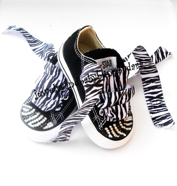 Items similar to Infant Toddler ZEBRA STRIPES Swarovski Bling Converse