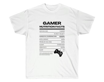 Gamer Shirt | Video Game Nutrition Shirt | Gift Ideas for Gamers | Gift Idea for 10 Year Old Boy or Girl | Best Selling Video Game | Gamer T