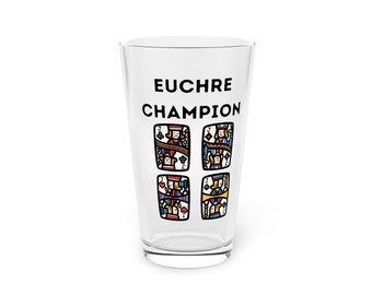 Euchre Pilsner Glass | Euchre Beer Mug | Euchre Pint Glass | Euchre Champion | Euchre Player Gift Idea | Card Game Uker