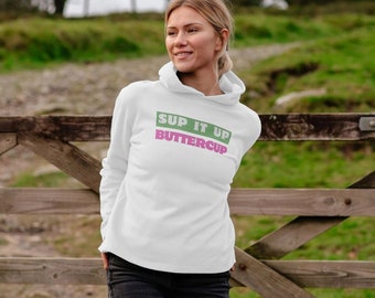 Sup It Up Sudadera con capucha SUP de algodón orgánico para mujer verde/rosa blanco