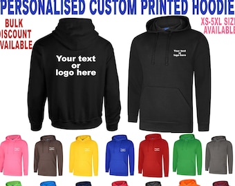 Personalised Custom Printed Hoodie Your Text/Logo Work wear Uniform Party/Stag Hen, Unisex, Top Gift Staff