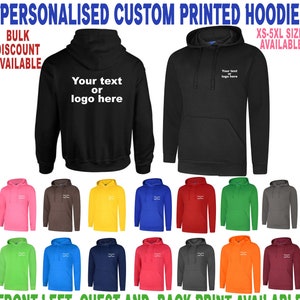Personalised Custom Printed Hoodie Your Text/Logo Work wear Uniform Party/Stag Hen, Unisex, Top Gift Staff