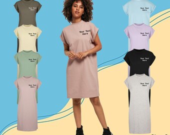 Build Your Brand Embroidered Women's Turtle Extended Shoulder Dress Stag Party Tops Custom Text Logo 100% Cotton Casualwear