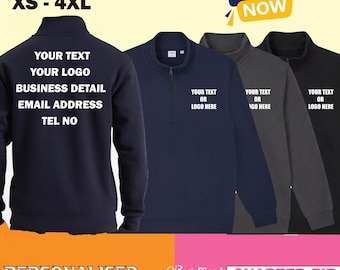 Personalised Uneek Quarter Zip Sweatshirt Printed Unisex Casual Tops Jumper Custom Text Logo Gym