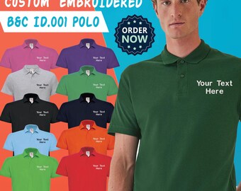 Personalised B&C Embroidered Polo Workwear Custom Text Logo Casual Tops Gym Staff Uniform Party/Stage Hen Do Casual