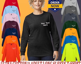 Personalised Gildan Embroidered Ultra Cotton Adult Long Sleeve Unisex T-Shirt Workwear Casual Staff Top GD014