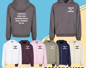 Personalised Build Your Brand Printed Fluffy Zip Hoodie Casual Unisex Staff Workwear Text Logo Gym Uniform Party Stag Hen Event Security