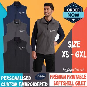 Embroidered Softshell Gilet Personalised 2 Layer Bodywarmer  Custom Text Logo Workwear Unisex Casual Jacket