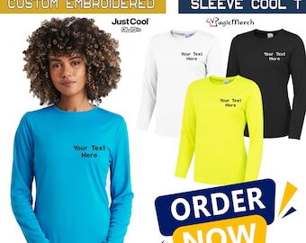 Personalised Custom Embroidered AWDis Women's Long Sleeve Cool T-Shirt 100% Polyester Gym Workwear Sports Top