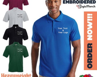 Embroidered Personalised Custom Your Text Fruit of the Loom Heavyweight 65/35 Polo Gym Top Work wear casual