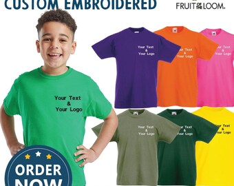 Custom Embroidered Personalised Your Text Fruit of the Loom Unisex Kids Original T-Shirt School Gifts