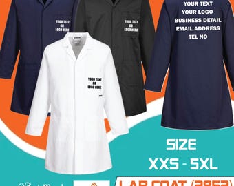 Personalised Portwest Printed Lab Coat Unisex Medical Uniform Hospital Staff Custom Text Logo Workwear