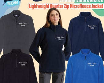Embroidered Lightweight Quarter Zip Microfleece Personalised Unisex Jacket Custom Text Logo Coat Casual Wear UC610