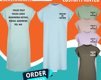 Build Your Brand Printed Women's Turtle Extended Shoulder Dress Stag Party Tops Custom Text Logo 100% Cotton Casualwear