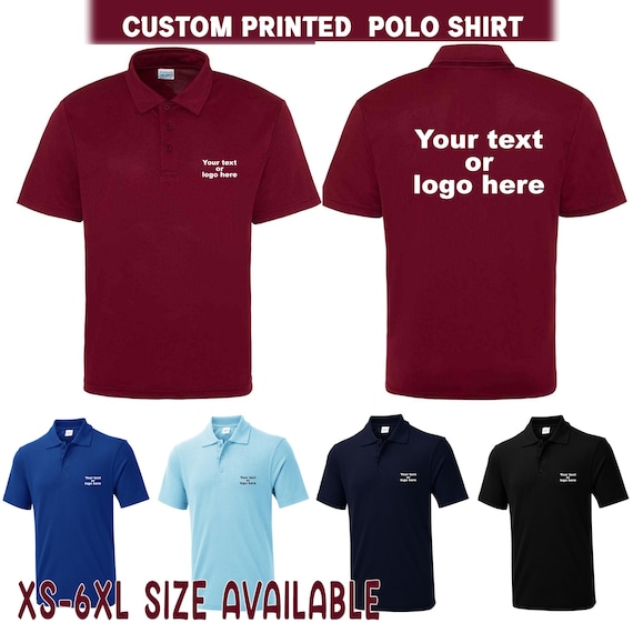 Personalised Custom Printed Polo Shirt Your Text/Logo Work wear Uniform Party/Stag Hen, Unisex, Top Gift Staff