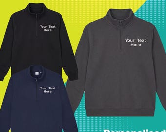 Personalised Uneek Quarter Zip Sweatshirt Embroidered Unisex Casual Tops Jumper Custom Text Logo Gym