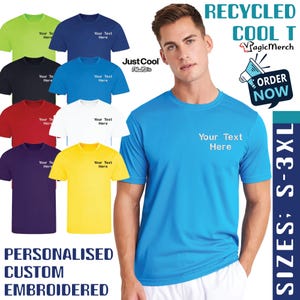 Personalised Custom Embroidered AWDis Just Cool Recycled Cool T Any Text/Logo Short Sleeve Unisex Casual Top