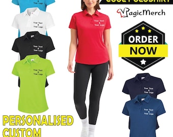 Personalised Embroidered Ladies Ultra Cool Poloshirt Custom Text Logo Casual Gym Sports Workwear