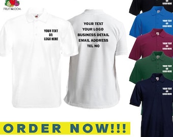 Personalised Printed Custom Text Fruit of the Loom Fruit of the Loom Heavyweight 65/35 Polo Gym Top work Wear Casual