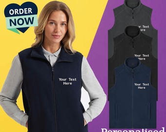 Personalised Workwear Gilet Embroidered Microfleece Bodywarmer Full Zip Unisex Custom Text Logo Casual Wear Security 100% Polyester