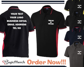 Personalised Custom Printed Two Tone Polo Shirt Contrast Sports Running Work Wear Gym Work Out