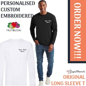 Personlig broderad Fruit of the Loom unisex långärmad t-shirt med motiv från Your Text Gym