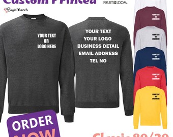 Personalised Printed Fruit of the Loom Classic 80/20 Set-in Sweatshirt Text Logo Workwear Casual Stag Hen Do Gym Sports Unisex