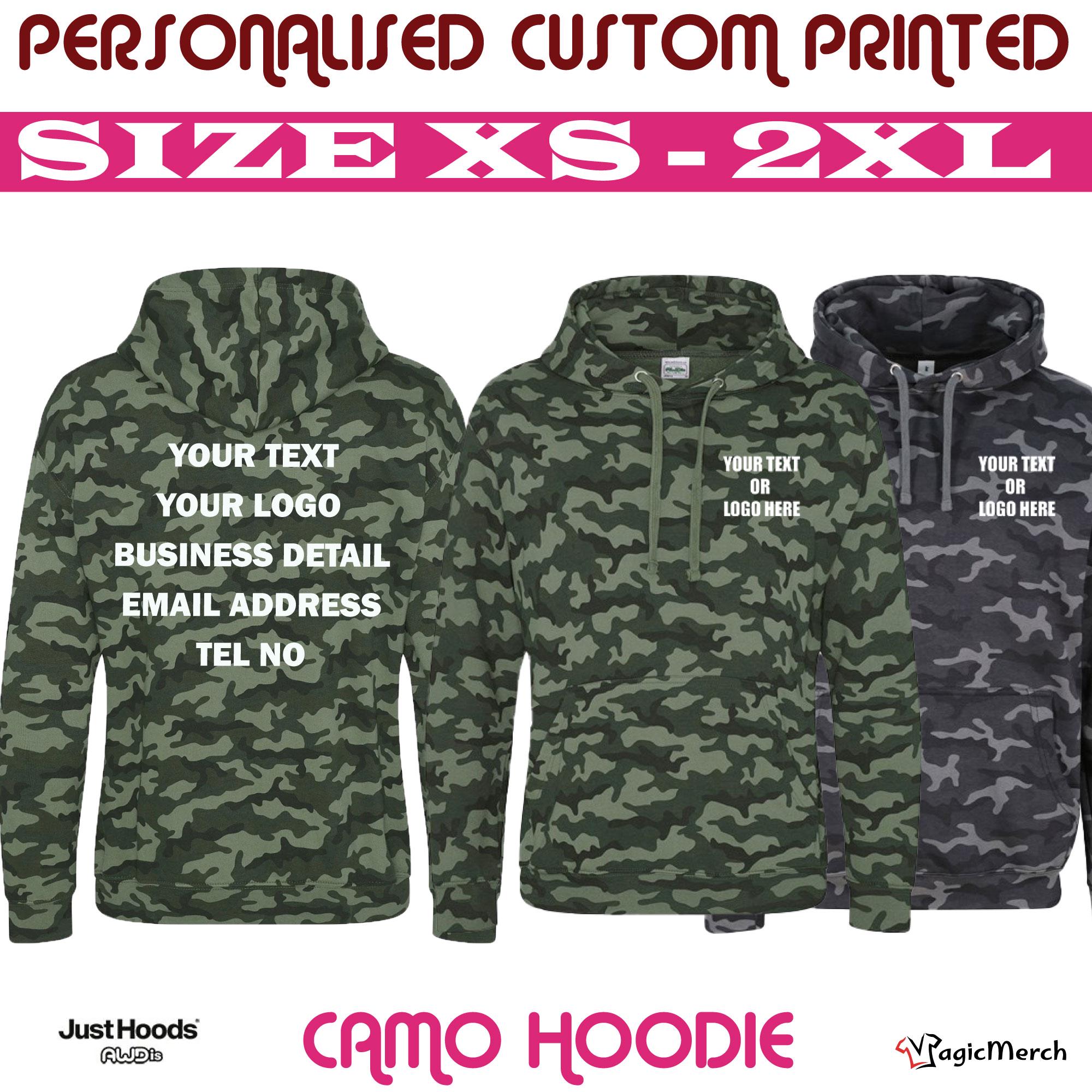 Unisex Personalised Camo Hoodie Custom Printed Text/logo Army