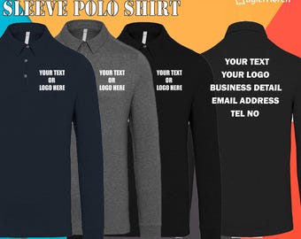 Polo de manga larga de punto jersey Kariban personalizado con logotipo y texto personalizado impreso. Ropa informal unisex para el trabajo.