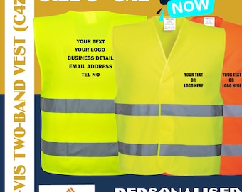Personalised Custom Printed Portwest Hi-Vis Two-Band-and-Brace Vest Security Staff Gardening Waistcoat Workwear Unisex