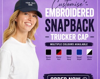 Personalised Uneek Embroidered Snapback Trucker Cap Custom Text Logo Unisex Summer Hats