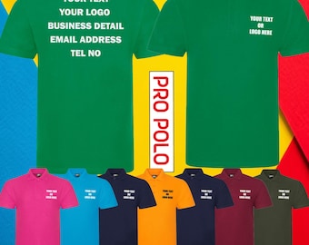 Personalised Custom Printed Pro Unisex Polo Workwear Casual Sports Event Gym Party Staff Security Running Stage Hen go Yoga Text Logo