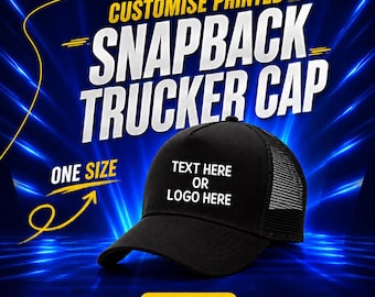Personalised Uneek Printed Snapback Trucker Cap Custom Text Logo Unisex Summer Hats
