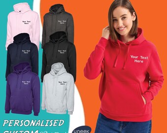 Personalised Embroidered Ladies Deluxe Hooded Sweatshirt Any Text Logo Party Top Gym Casual Workwear Staff Event Wear