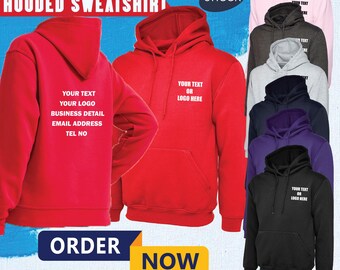 Personalised Printed Ladies Deluxe Hooded Sweatshirt Any Text Logo Party Top Gym Casual Workwear Staff Event Wear