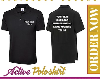 Personalised Printed Active Polo Shirt Your Text Logo Unisex Work Wear Top Gym