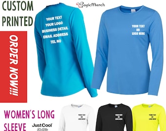 Personalised Custom Printed AWDis Women's Long Sleeve Cool T-Shirt 100% Polyester Gym Workwear Sports Top