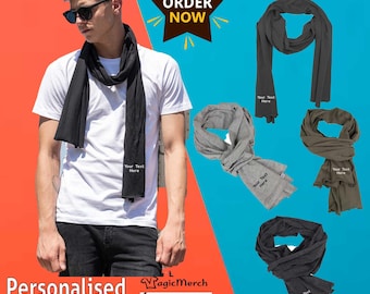 Personalised Build Your Brand Embroidered Custom Text Logo Jersey Cotton Scarf Unisex Lightweight Wraps