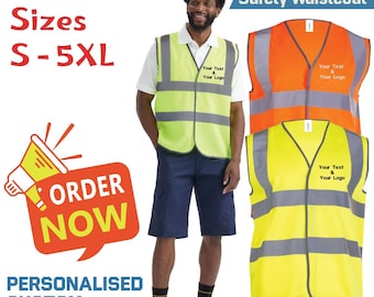 Personalised Custom Embroidered Your Text Hi Vis Safety Unisex Waistcoat Work Wear Security Staff UC801