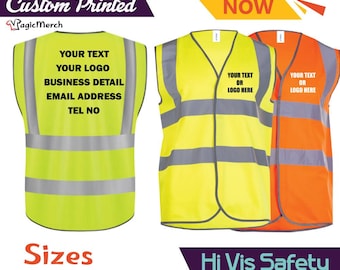 Personalised Custom Printed Your Text Hi Vis Safety Unisex Waistcoat Work Wear Security Staff UC801