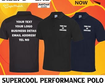 Personalised Printed AWDis Just Cool Super Cool Performance Polo Shirt Unisex Short Sleeve, 100% Polyester Workwear  Casual Wear