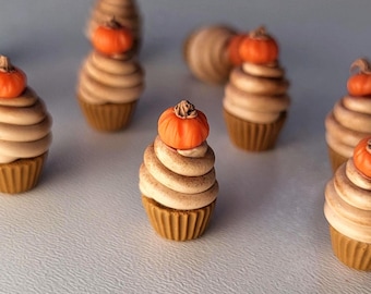 Pumpkin Spice Cupcake, 1:6 Miniature Fall Dessert, Dolls House Confection, Mini Clay Pumpkins, 1/6 Autumn Accessory, Bakery Diorama Pastry