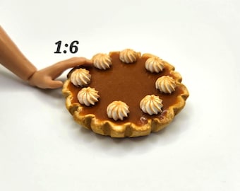 Mini Pumpkin Pie, 1:6 Miniature Thanksgiving Dessert, Fall Holiday Tiny Bakery Display Pastry, Autumn Dollhouse Kitchen Fake Bake Food Prop