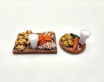 1:6 Cookies and Milk, Mini Christmas Eve Platter For Santa, Faux Baby Carrots For Reindeer, Realistic Holiday Dessert on Painted Platter