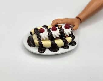 1:6 Banana Split, Miniature Faux Ice Cream With Whipped Topping and Cherries, Mini Frozen Treat, Sweet Shop Prop, Realistic Fake Tiny Food